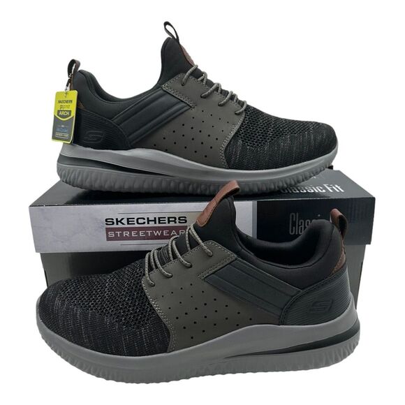 Skechers Delson‎ 3.0 Cicada Shoes Mens 11.5 Black Gray Slip On Sneakers - Picture 1 of 10